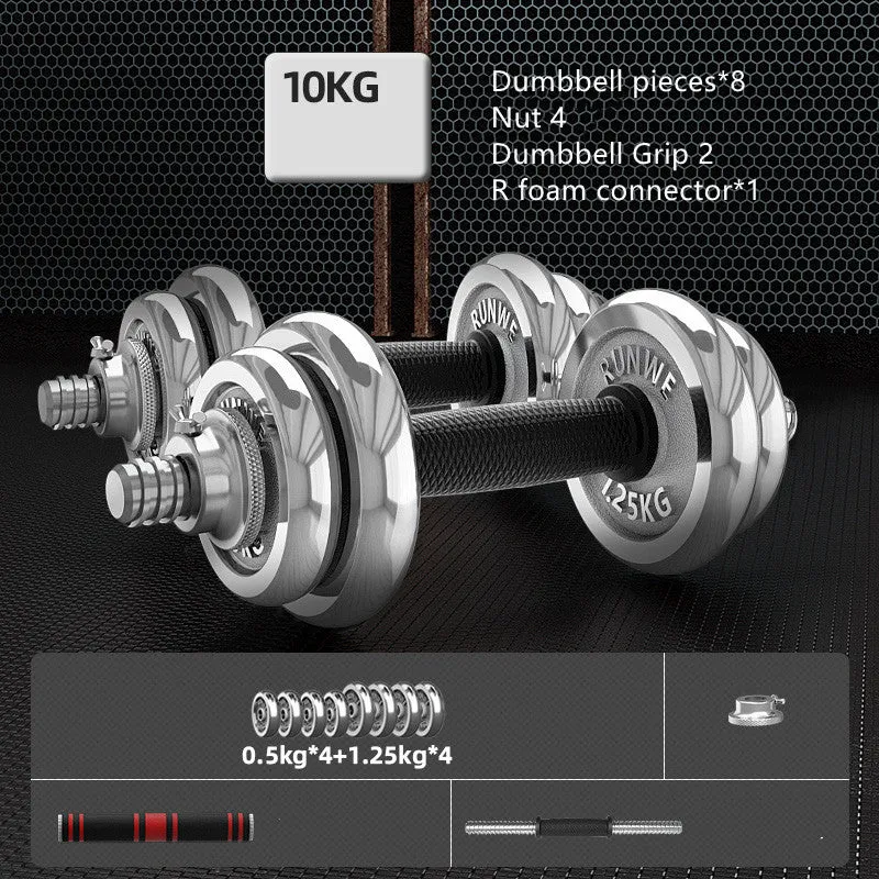 Men's home electroplating pure iron barbell set on floor, galvanised cast iron with hex nuts, black protective cover