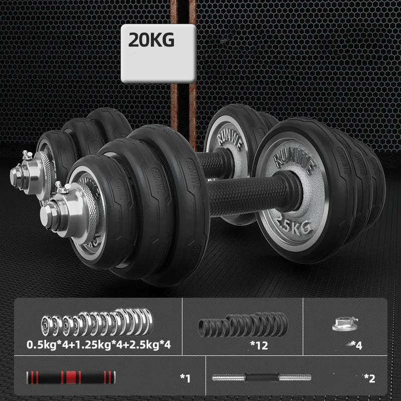 Men's home electroplating pure iron barbell set on floor, galvanised cast iron with hex nuts, black protective cover