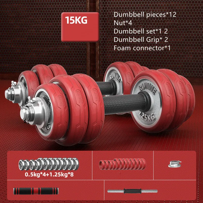 Men's home electroplating pure iron barbell set on floor, galvanised cast iron with hex nuts, black protective cover