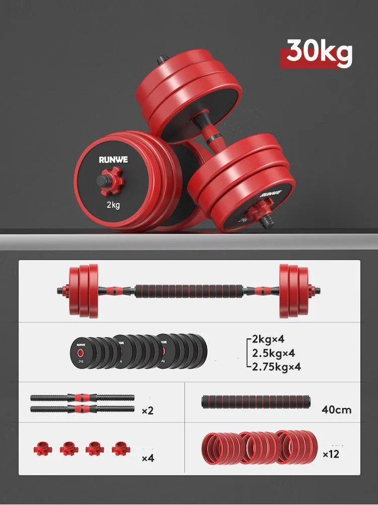 Men's home electroplating pure iron barbell set on floor, galvanised cast iron with hex nuts, black protective cover