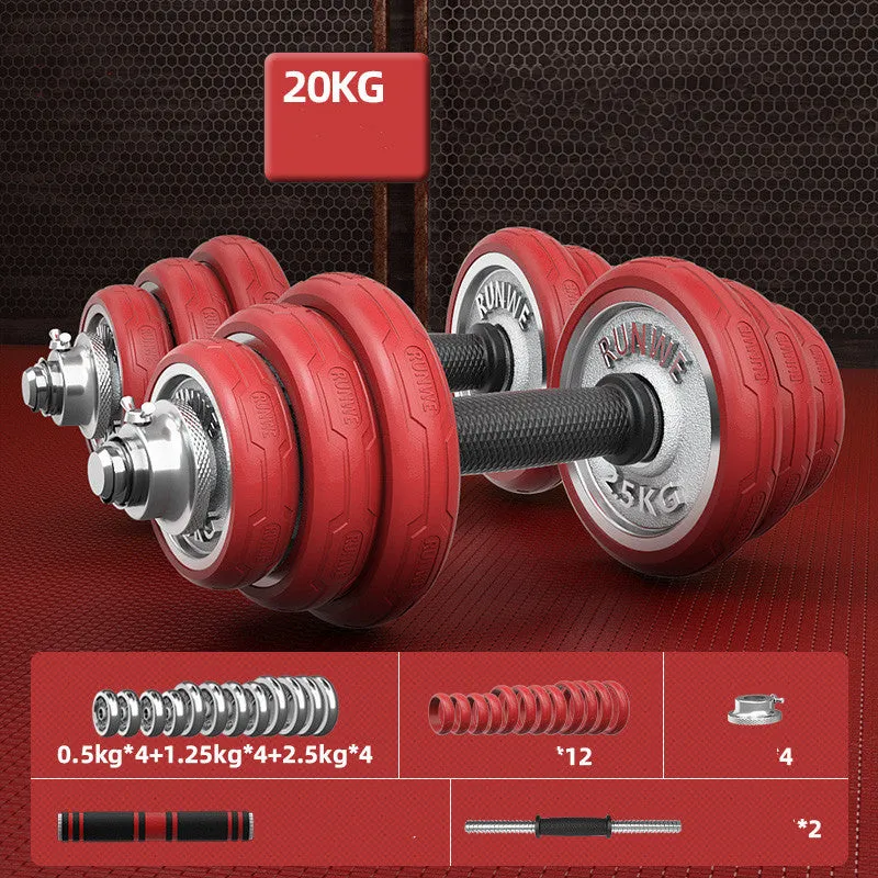 Men's home electroplating pure iron barbell set on floor, galvanised cast iron with hex nuts, black protective cover
