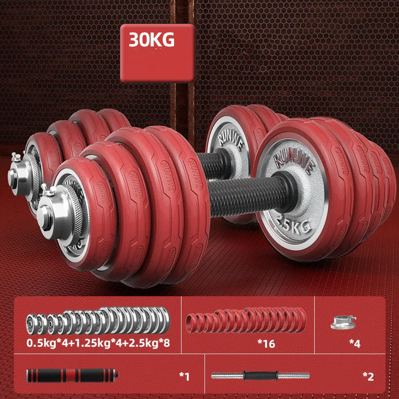 Men's home electroplating pure iron barbell set on floor, galvanised cast iron with hex nuts, black protective cover