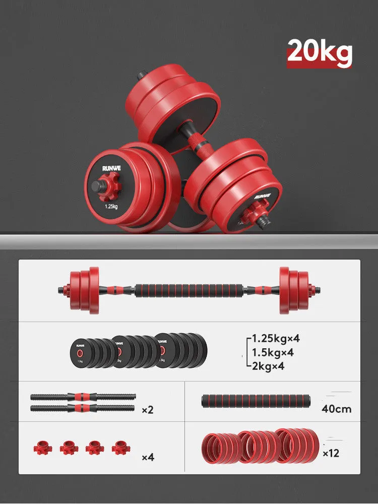 Men's home electroplating pure iron barbell set on floor, galvanised cast iron with hex nuts, black protective cover