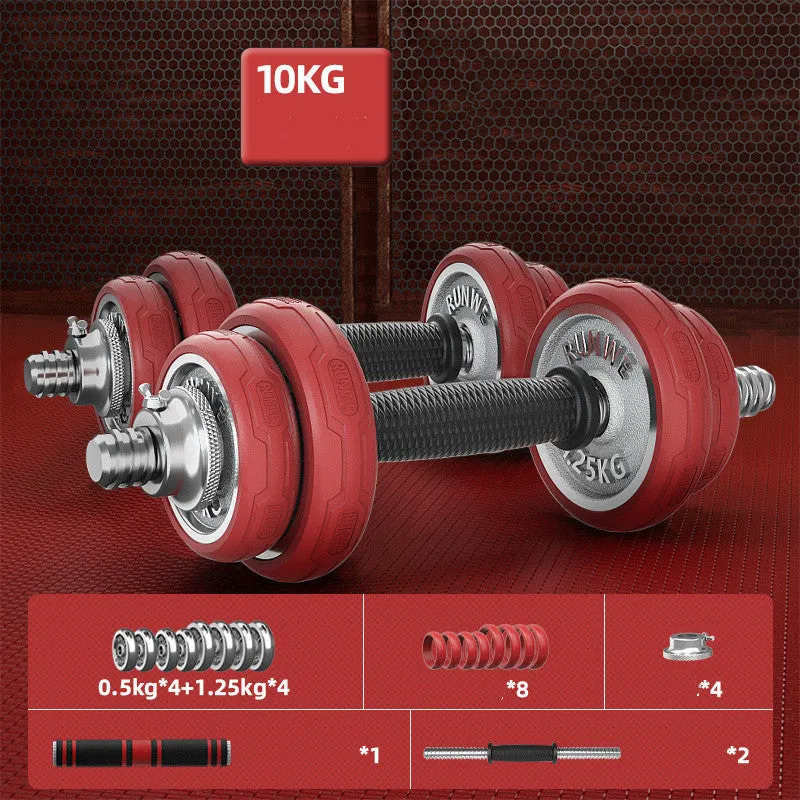 Men's home electroplating pure iron barbell set on floor, galvanised cast iron with hex nuts, black protective cover