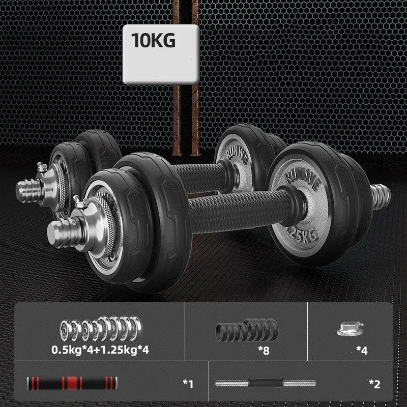 Men's home electroplating pure iron barbell set on floor, galvanised cast iron with hex nuts, black protective cover