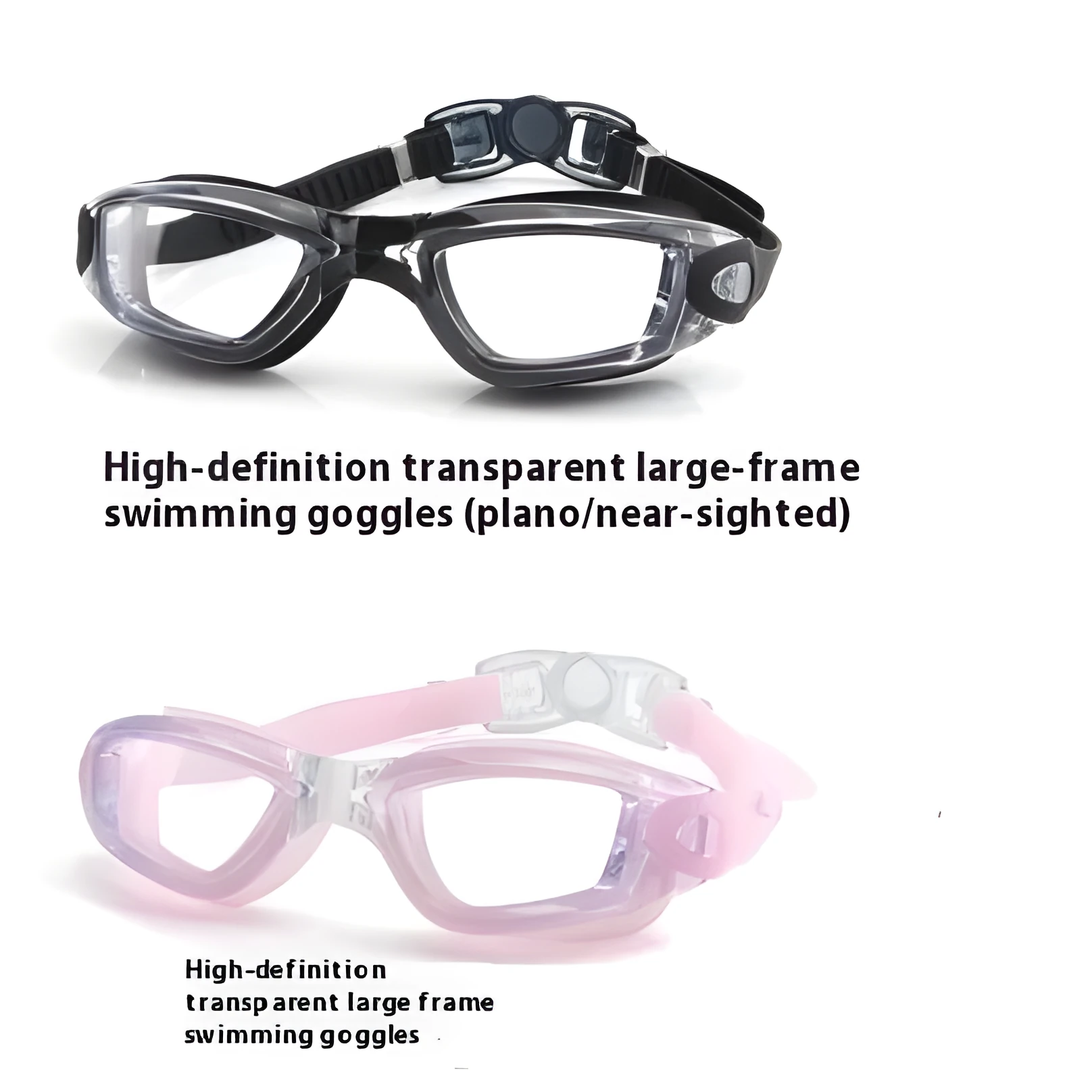 Plain anti-fog swimming goggles in silicone, black colour, average size for men and women