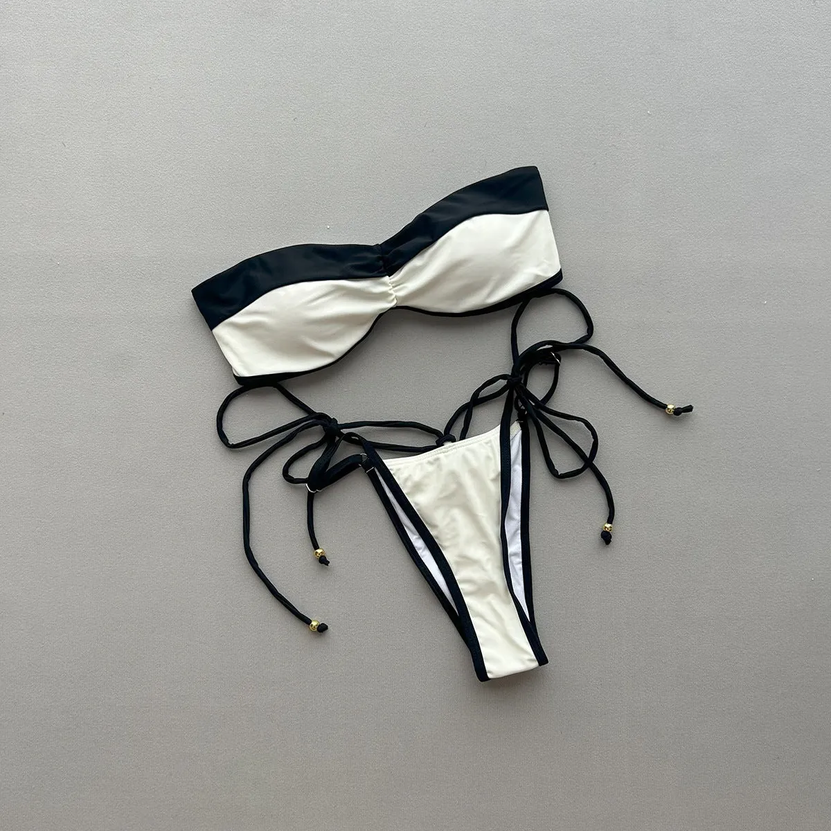 Women's casual colour blocked bikini set with C4323 stitching, nylon and spandex blend, sizes S, M, L