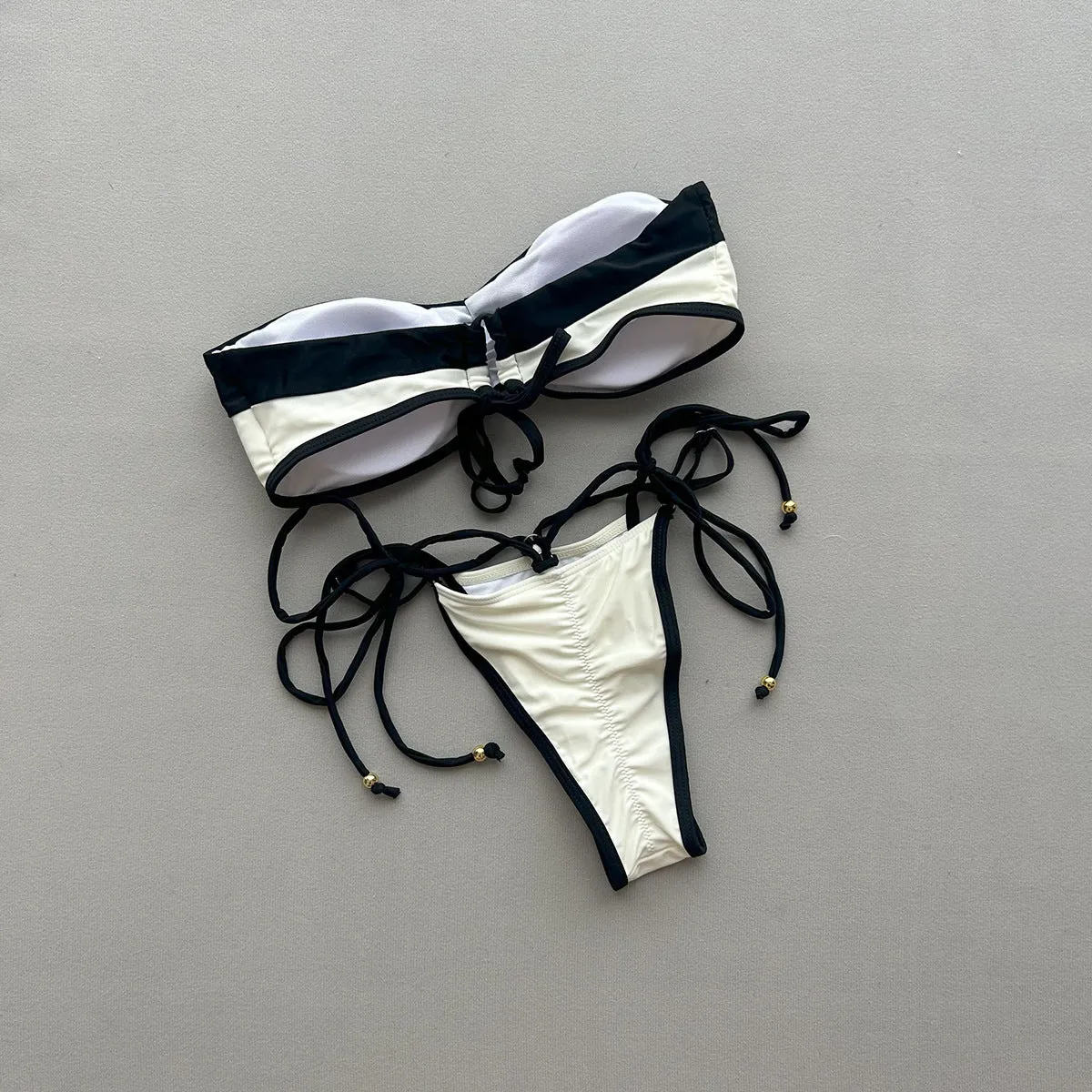 Women's casual colour blocked bikini set with C4323 stitching, nylon and spandex blend, sizes S, M, L