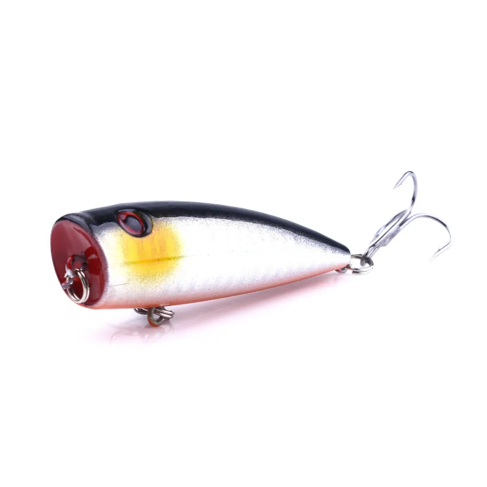 Five colourful 7cm ABS plastic freshwater fishing lures with 6# hooks on display