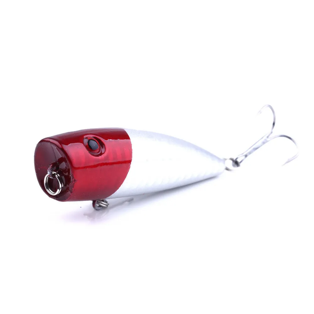Five colourful 7cm ABS plastic freshwater fishing lures with 6# hooks on display