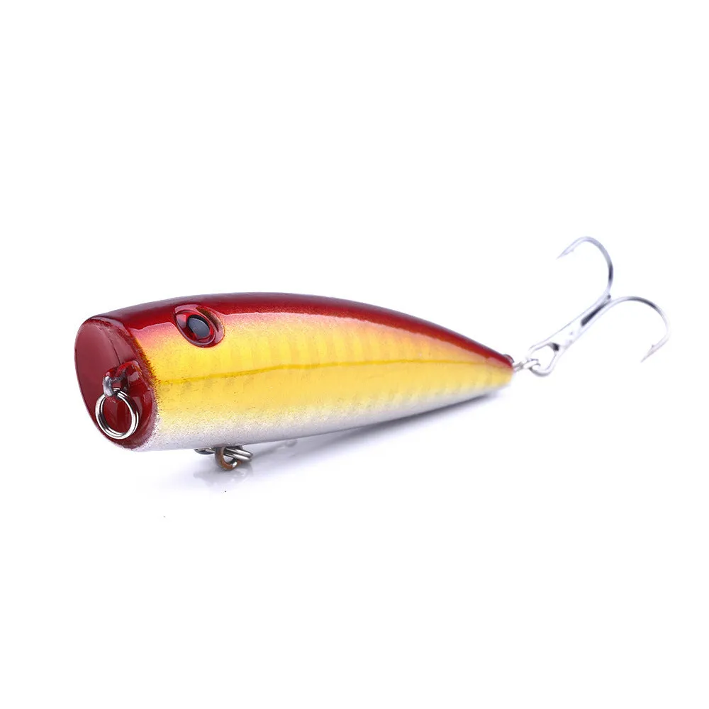 Five colourful 7cm ABS plastic freshwater fishing lures with 6# hooks on display