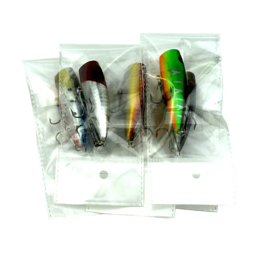 Five colourful 7cm ABS plastic freshwater fishing lures with 6# hooks on display