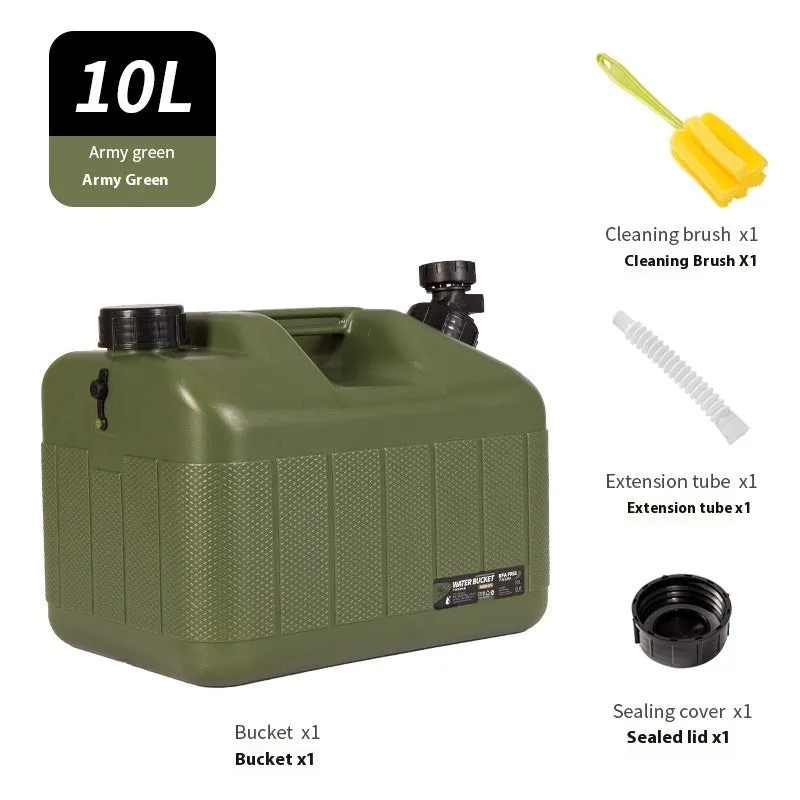 Army green thickened PE portable water storage tank with cap, available in 10L 18L 25L capacities