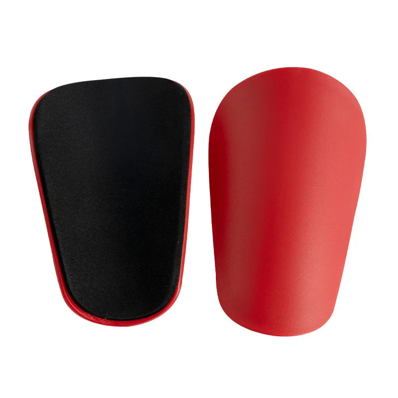 PU mini shin guards for football and outdoor sports in black, white, red, and blue.