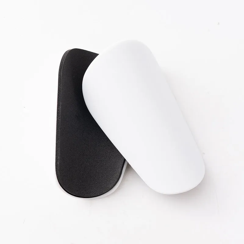 PU mini shin guards for football and outdoor sports in black, white, red, and blue.