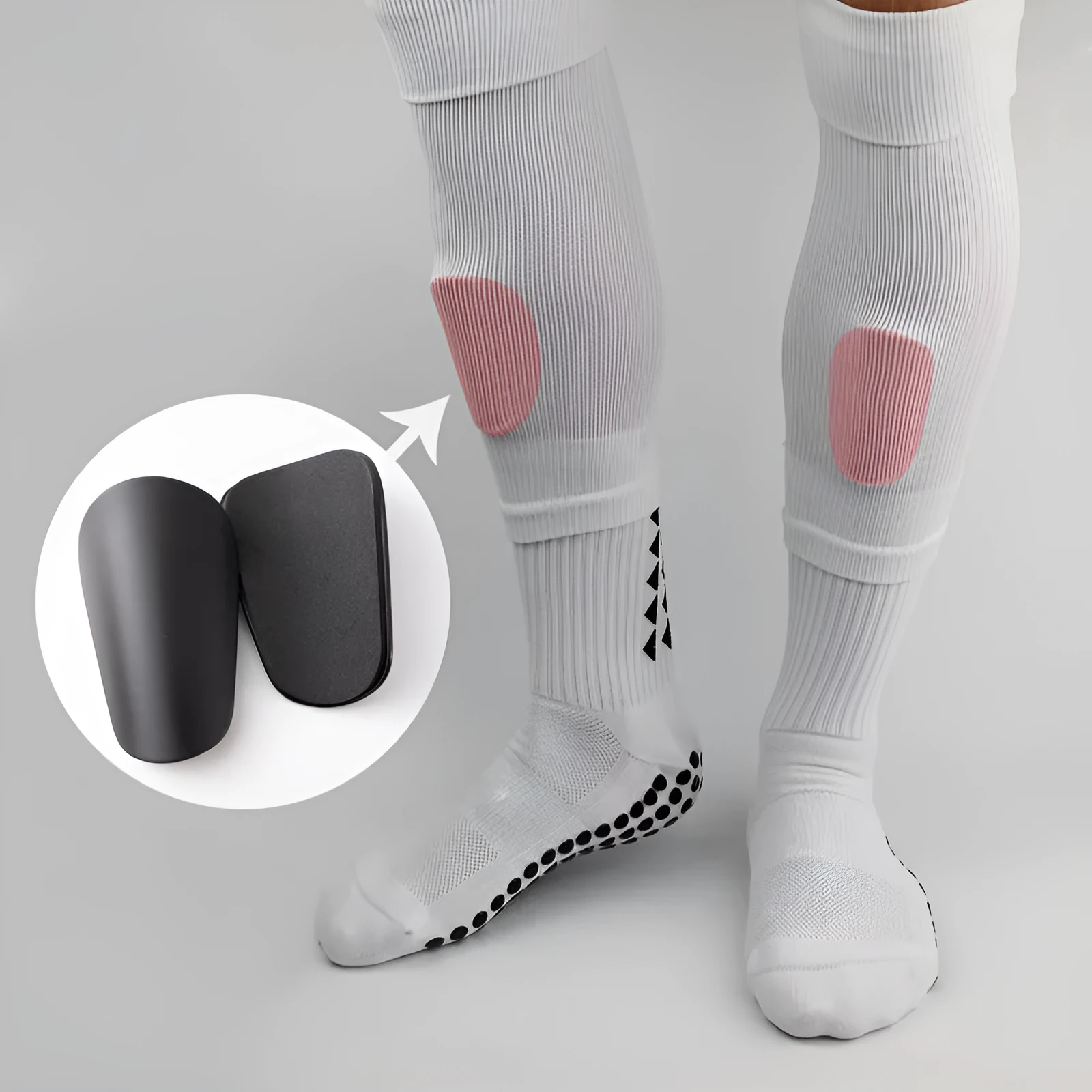 PU mini shin guards for football and outdoor sports in black, white, red, and blue.