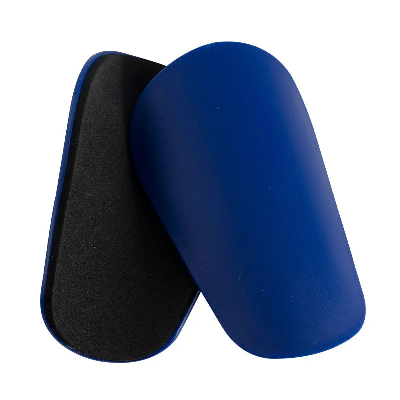 PU mini shin guards for football and outdoor sports in black, white, red, and blue.