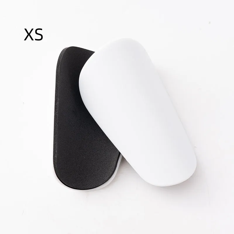 PU mini shin guards for football and outdoor sports in black, white, red, and blue.