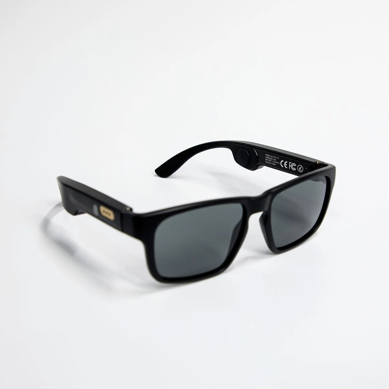 Smart Bluetooth sunglasses with red frame and black lens, touch control, and stereo loudspeaker for outdoor use