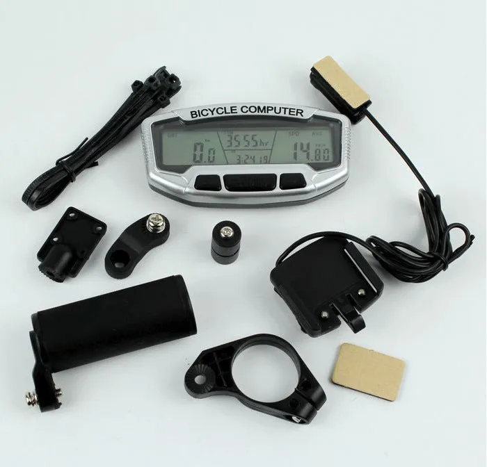 SD-558A mountain bike speedometer with blue luminous display showing speed and distance on black background