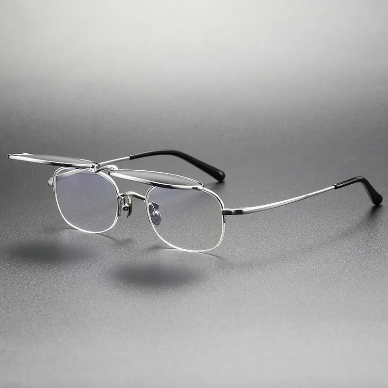 Men's retro polarized sunglasses with pure titanium frame in gold colour and black grey lenses