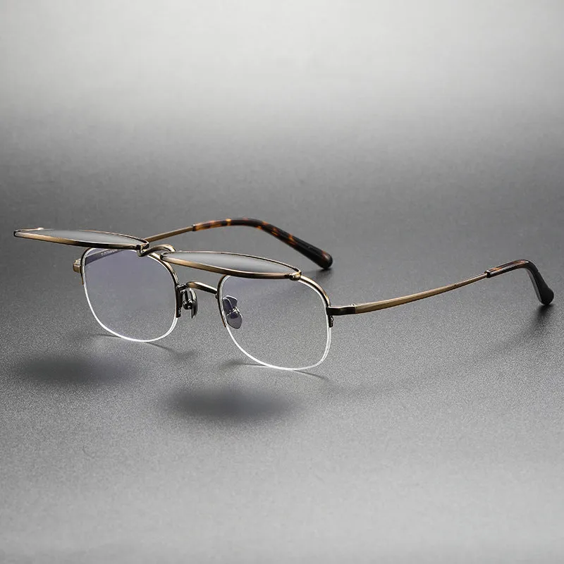 Men's retro polarized sunglasses with pure titanium frame in gold colour and black grey lenses