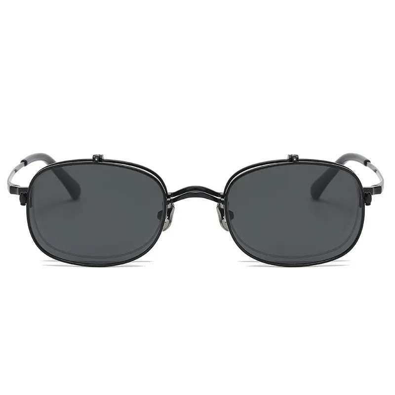 Men's retro polarized sunglasses with pure titanium frame in gold colour and black grey lenses