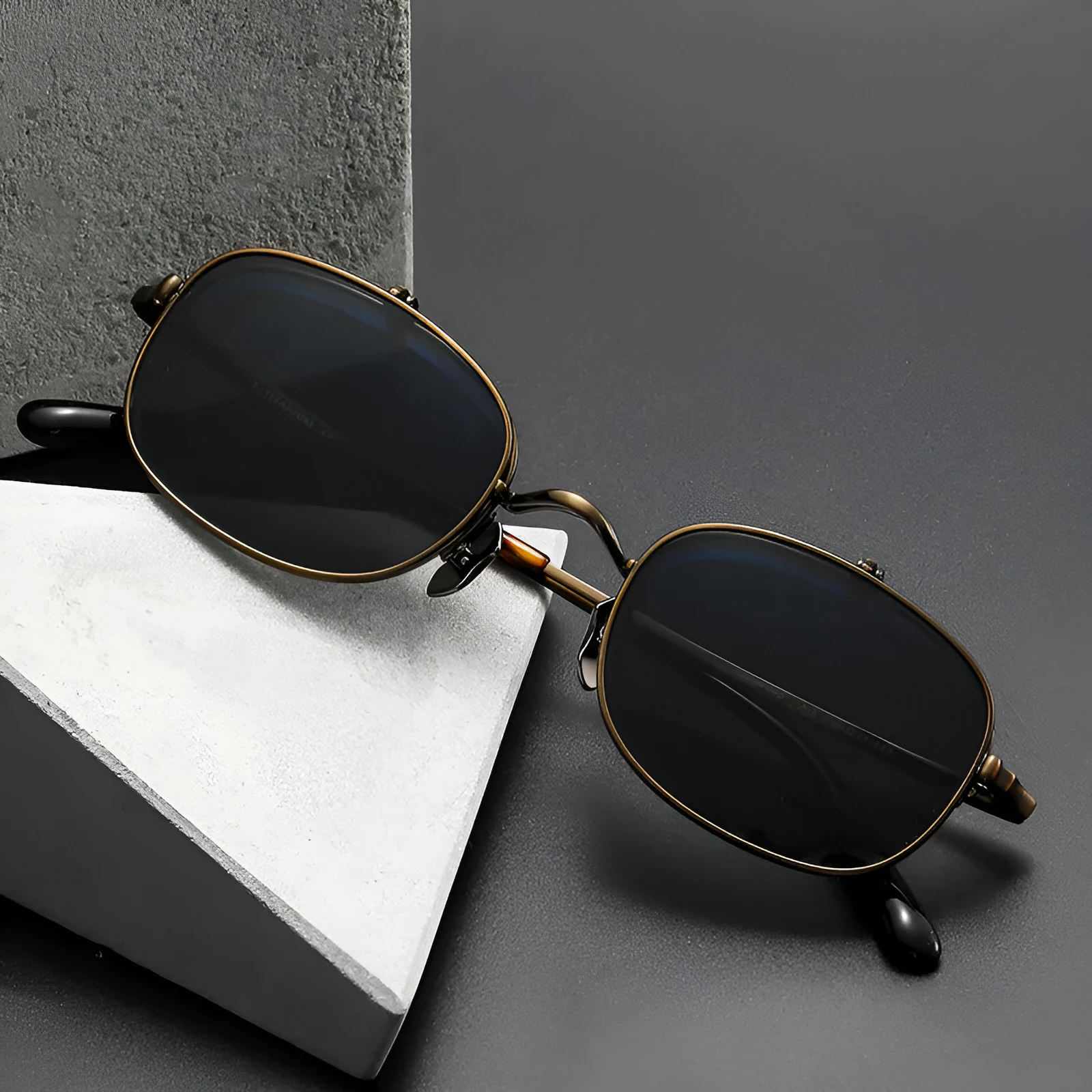 Men's retro polarized sunglasses with pure titanium frame in gold colour and black grey lenses