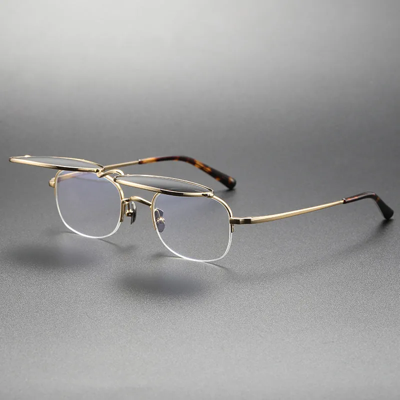 Men's retro polarized sunglasses with pure titanium frame in gold colour and black grey lenses