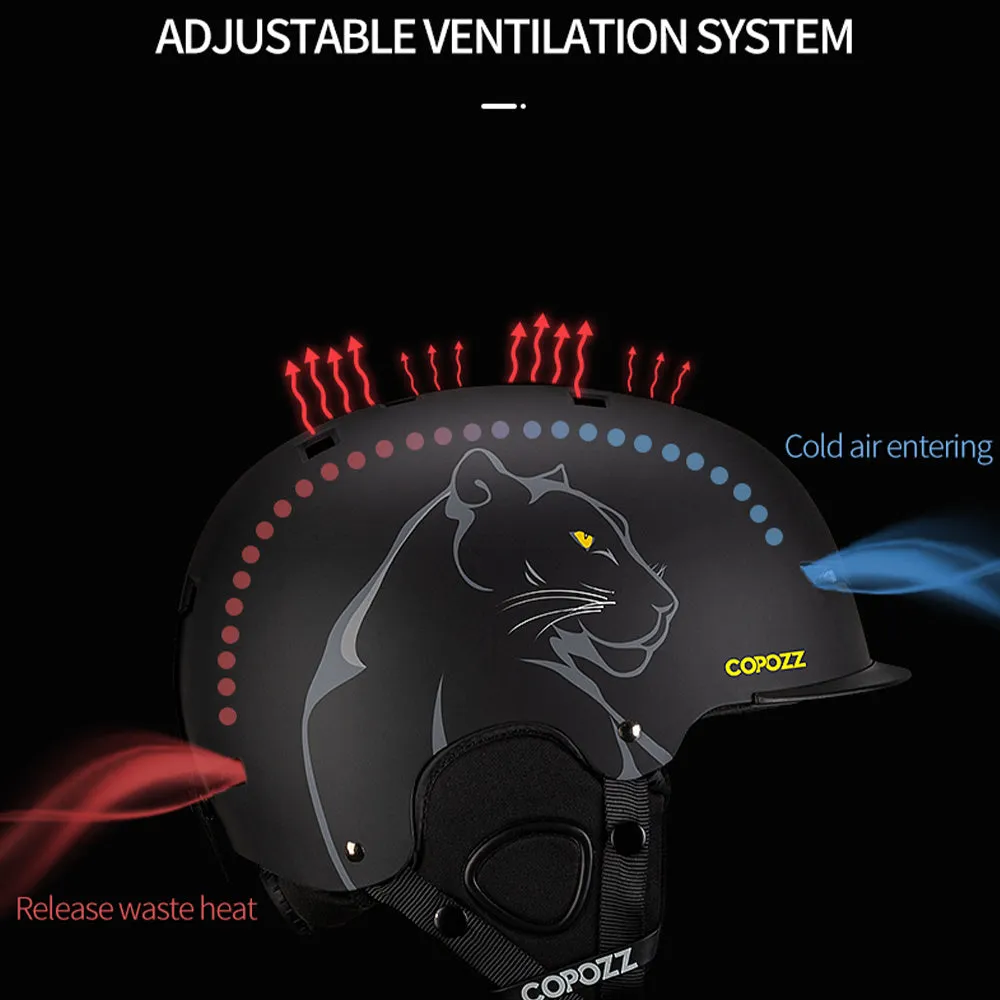 Adult ski helmet in black with PC hard shell and EPS foam for cycling and skiing safety