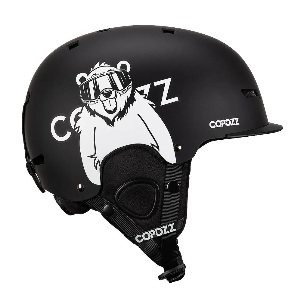 Adult ski helmet in black with PC hard shell and EPS foam for cycling and skiing safety