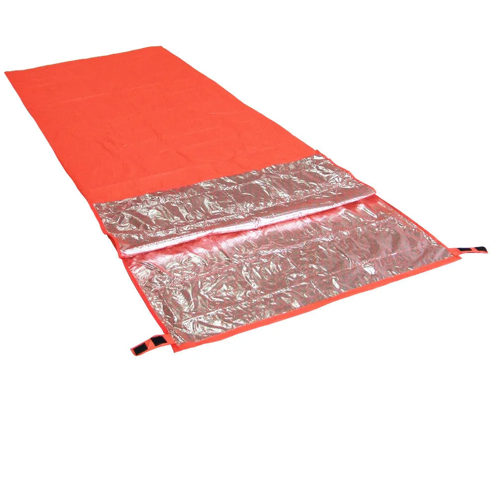 Orange thermal sleeping bag with 15D silver coated nylon plaid fabric for heat reflection insulation