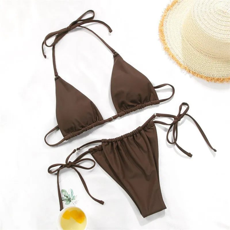 Women's polka dot split swimsuit bikini set with polyester lining in multiple colour options