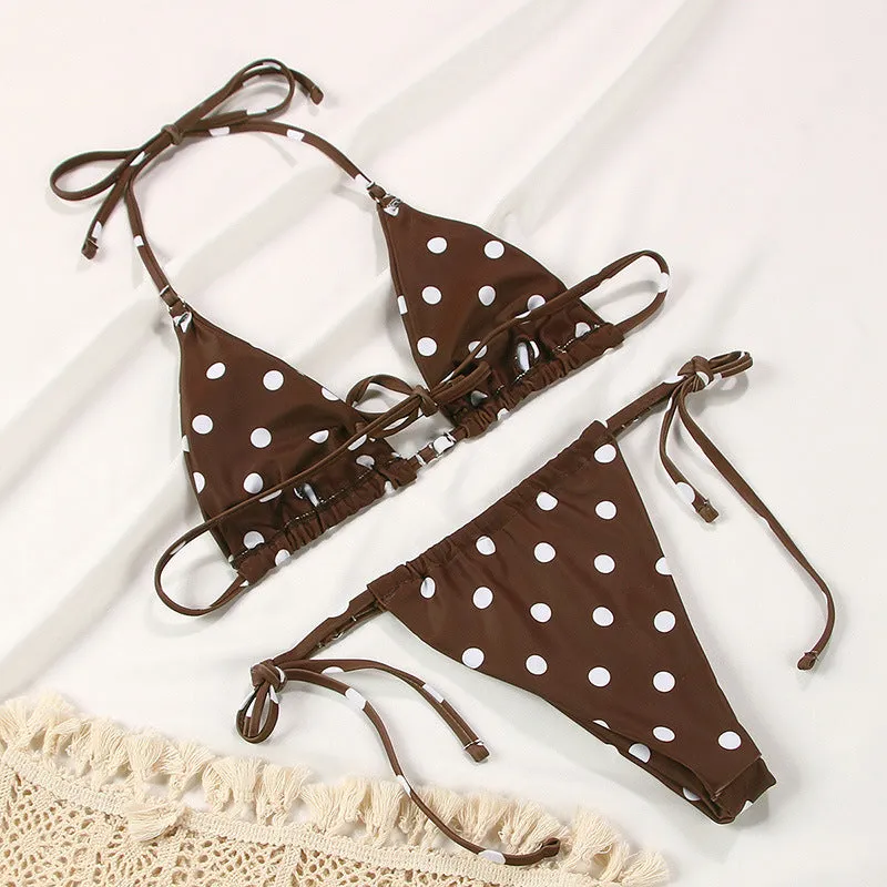 Women's polka dot split swimsuit bikini set with polyester lining in multiple colour options