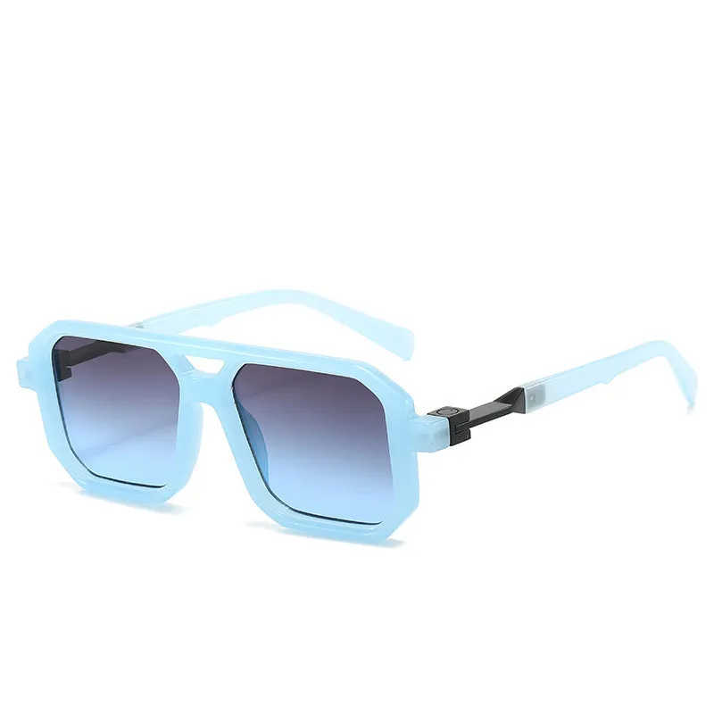 Retro double beam pilot catwalk sunglasses showing multiple colour and lens combinations