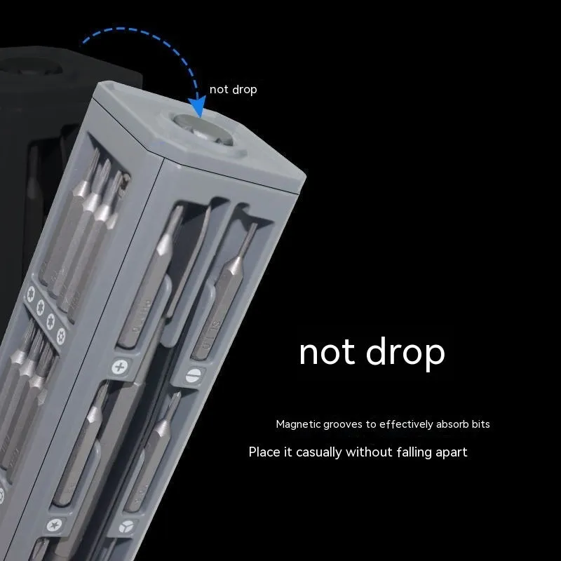 44-in-1 multi-function screwdriver set with S2 alloy steel blades and 44 bits in a compact holder.