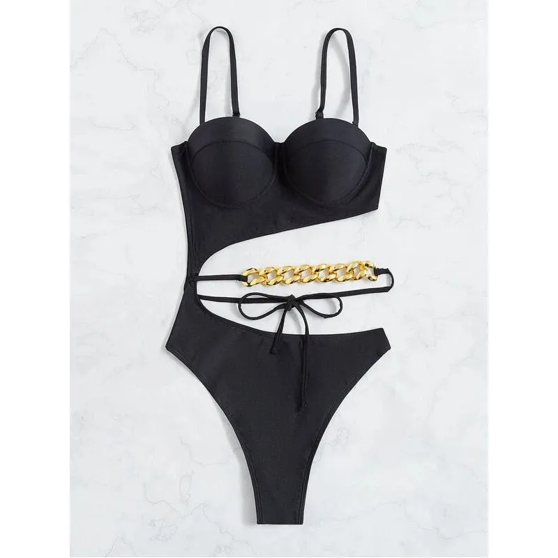 Ladies one piece solid colour swimsuit with chest pad, available in black and pink, sizes S M L