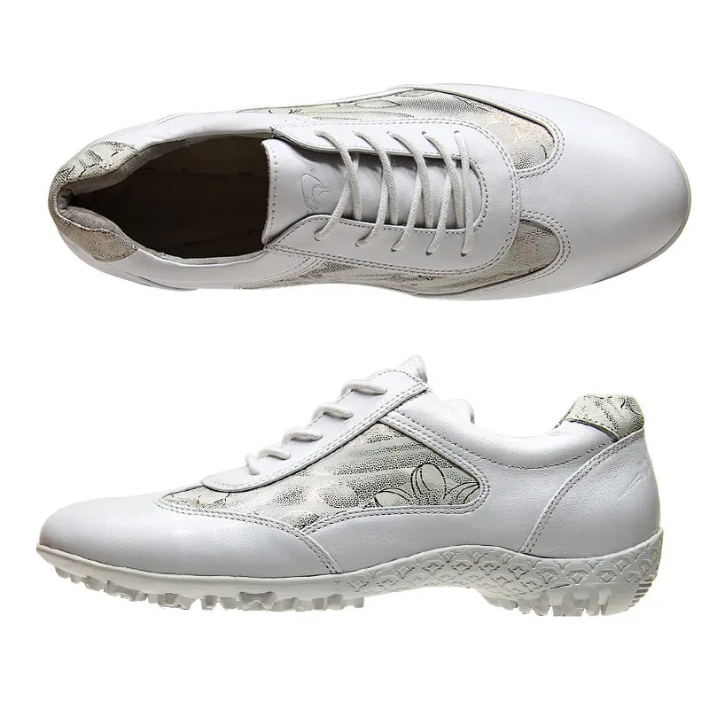 Women's light soft casual cowhide leather waterproof breathable non-slip sneakers in apricot colour with rubber sole