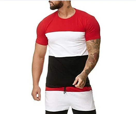 Cotton striped slim fit short sleeve T-shirt for men in grey colour block design