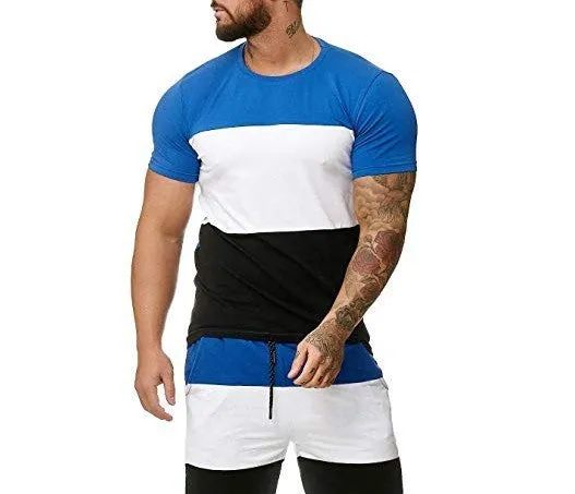 Cotton striped slim fit short sleeve T-shirt for men in grey colour block design