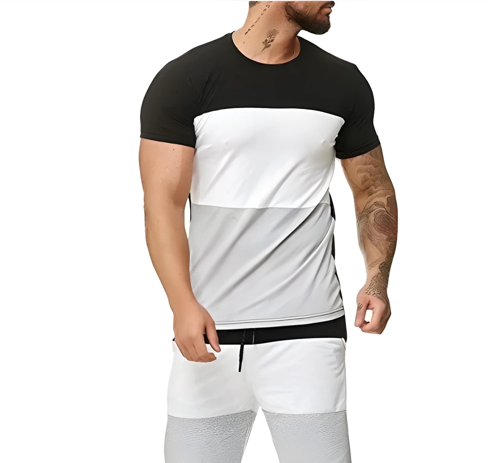 Cotton striped slim fit short sleeve T-shirt for men in grey colour block design