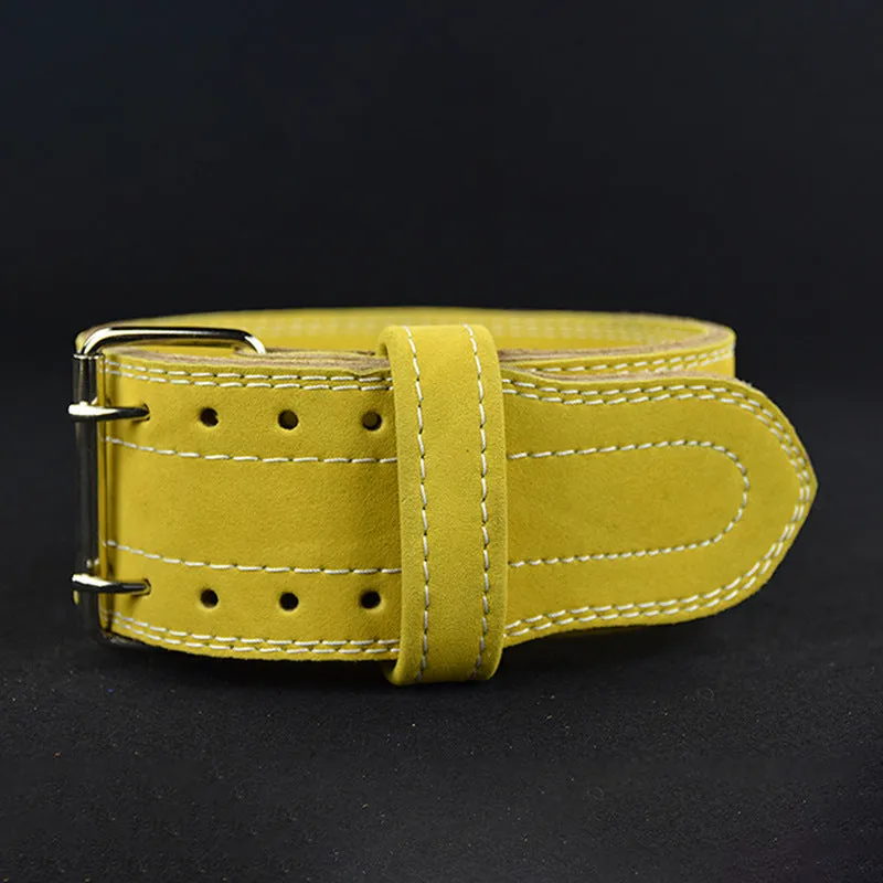 Sports belt fitness belt four-layer cowhide belt in black with adjustable buckle on a plain background