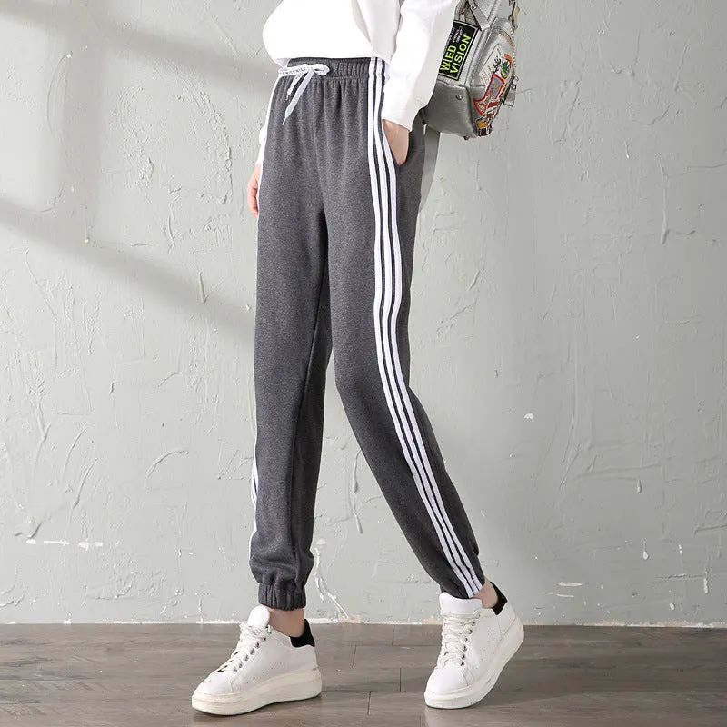 Velvet casual trousers for women, loose fit, warm, available in black gray pink sizes M to XXL