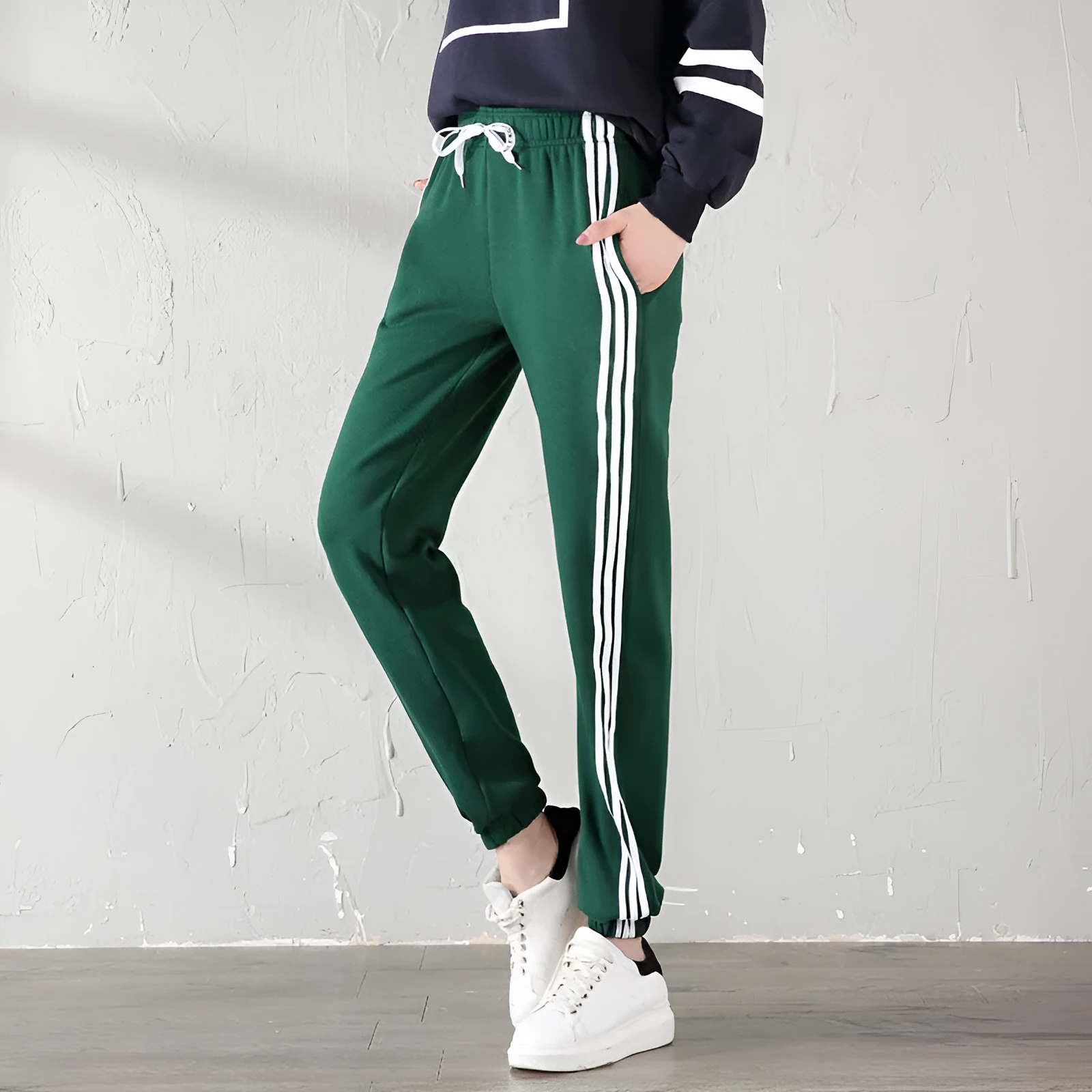 Velvet casual trousers for women, loose fit, warm, available in black gray pink sizes M to XXL