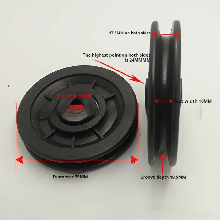 Single black plastic pulley 95mm diameter for fitness cable machine equipment