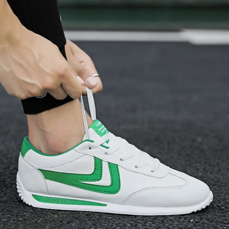 Men's Korean style white shoes with artificial PU upper and rubber sole in round toe design