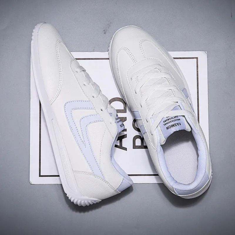 Men's Korean style white shoes with artificial PU upper and rubber sole in round toe design
