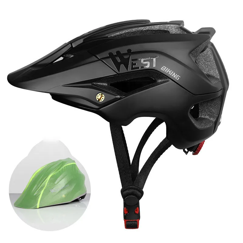 Unisex mountain bike helmet with 13 wind holes and brim, black, side view