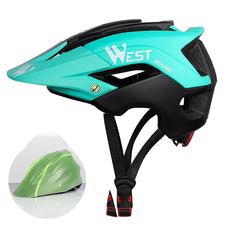 Unisex mountain bike helmet with 13 wind holes and brim, black, side view