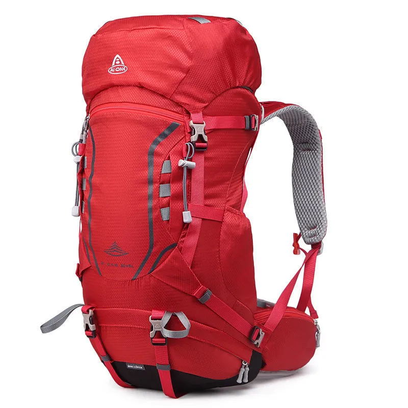 Large capacity hiking backpack 35+5L in dark green, tear-resistant nylon, ultralight mesh frame